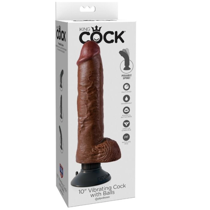 KING COCK - 25.5 CM VIBRATING COCK WITH BALLS BROWN - Bild 3