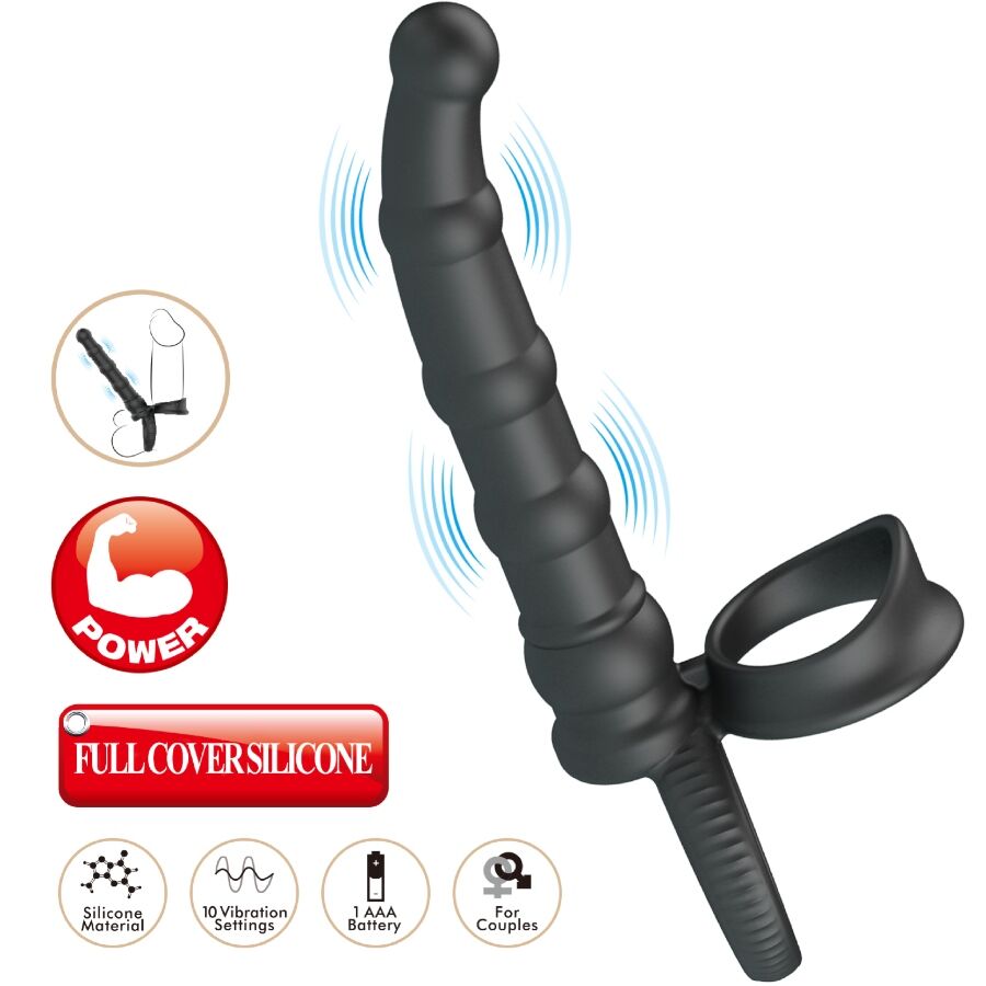 PRETTY LOVE - TATUM VIBRATING PENIS RING WITH PLUG 10 VIBRATIONS BLACK - Bild 4