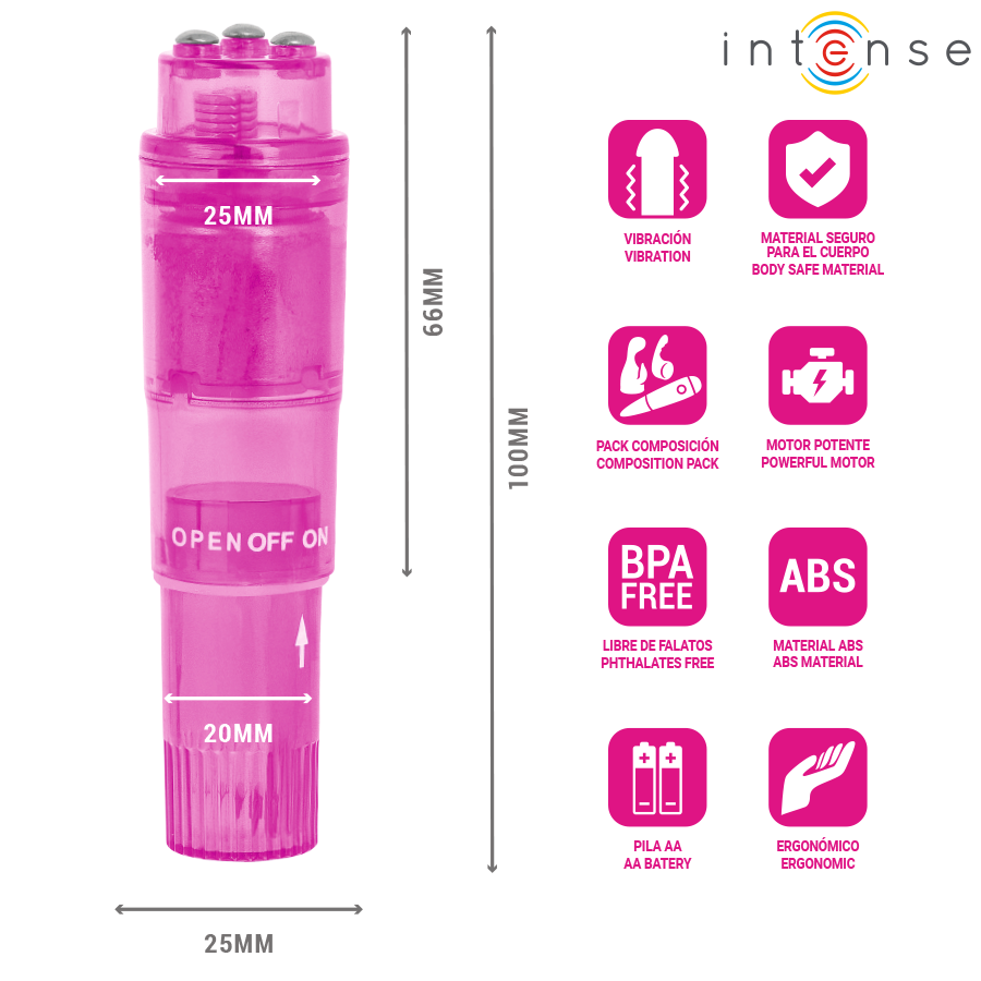 INTENSE - KURT MINI MASSAGER WITH 4 INTERCHANGEABLE HEADS PINK - Bild 5