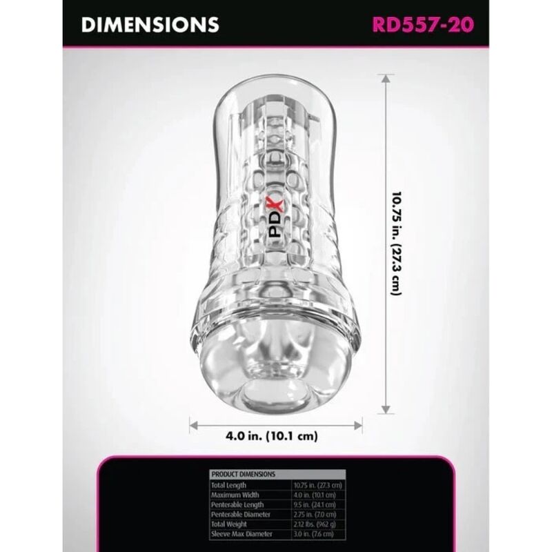 PDX ELITE - VIEWTUBE PLUS SEE-THRU EZ-GRIP TRANSPARENT STROKER 21 CM - Bild 3